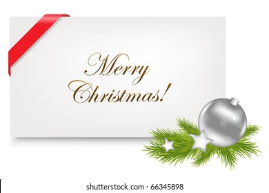 Blank Gift Tag With New Years Sphere, Isolated On White Background, Vector Illustration