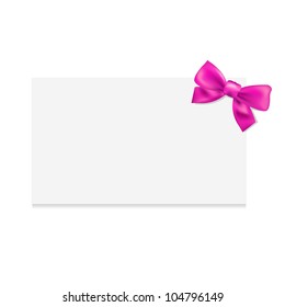 Blank Gift Tag With Pink Bow, Isolated On White Background, Vector Illustration