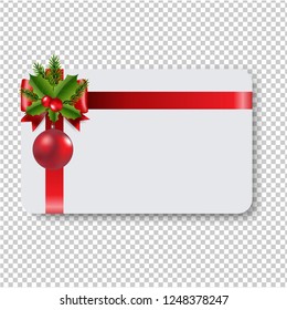 Blank Gift Tag Red Ribbon Bow Transparent Background With Gradient Mesh, Vector Illustration
