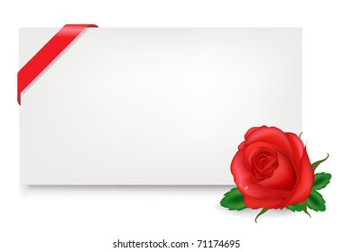 Blank Gift Tag With Rose, Isolated On White Background, Vector Illustration