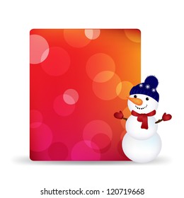 Blank Gift Tag With Snowman And Bokeh, Isolated On White Background With Gradient Mesh, Vector Illustration