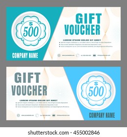 Blank of gift voucher vector illustration to increase sales with blue and turquoise background.