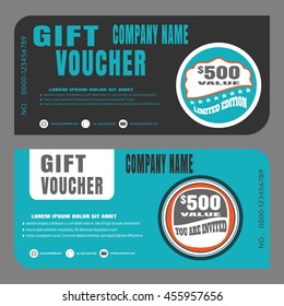 Blank of gift voucher vector illustration to increase sales on dark gray and turquoise background.