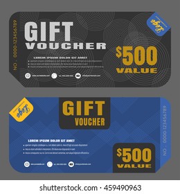 Blank of gift voucher vector illustration to increase sales on dark gray and blue background with pattern.