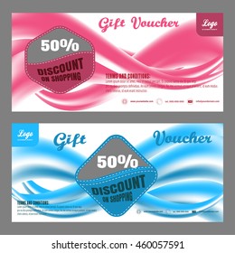 Blank of gift voucher vector illustration to increase sales on background with waves.