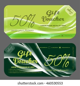 Blank of gift voucher vector illustration to increase sales on green and dark green background with waves.