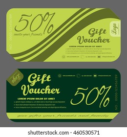 Blank of gift voucher vector illustration to increase sales on green and dark green background with lines.