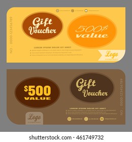 Blank of gift voucher vector illustration to increase sales on yellow and brown background with labels.