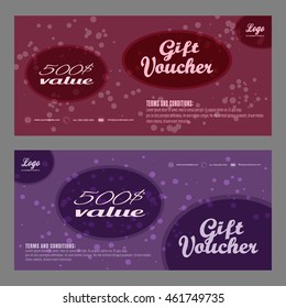 Blank of gift voucher vector illustration to increase sales on pink and lilac background with dots.