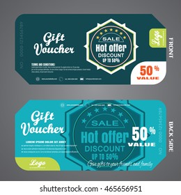 Blank of gift voucher vector illustration to increase sales on dark turquoise and turquoise background with text.