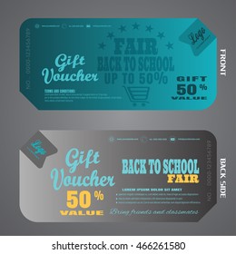 Blank of gift voucher vector illustration to increase sales on dark gray and turquoise background with turquoise text.
