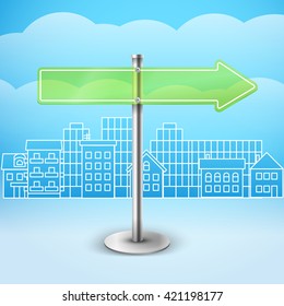 Blank glass arrow board. Template for a text. Direction to the right