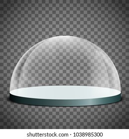 Blank glass dome on a transparent background. Template mock-up for exhibition, advertising and presentation. Stock vector illustration.