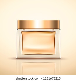 Blank glass jar in golden color isolated on background in 3d illustration