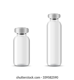 Blank glass medical bottle, 3d realistic vector lab equipment, eps 10