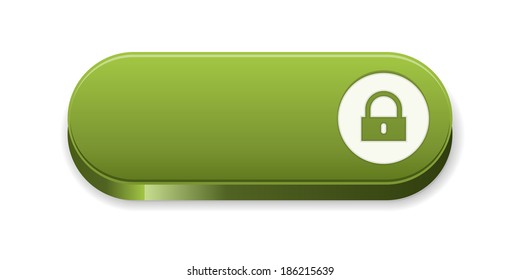 the blank glossy green button with lock pictogram 