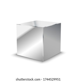 Blank Glossy Metal 3d Cube Isolated On White