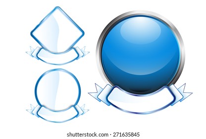 blank glossy ribbon and button sign on white background