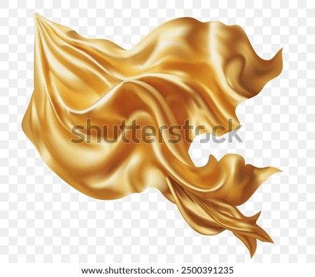 Blank Gold flag on white background Flying gold silk textile fabric flag background. elegant golden Satin grand opening ceremony Gold 