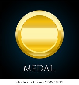 Blank gold medal token, vector illustration of award for design.
