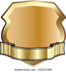 Blank gold plaque with a ribbon for text, EPS10 vector isolated on white