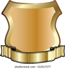 Blank gold plaque with a ribbon for text, EPS10 vector isolated on white