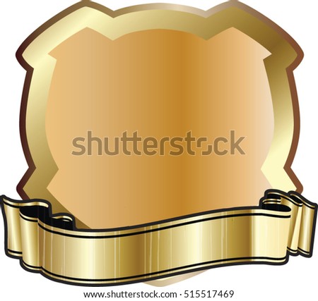 Blank gold plaque with a ribbon for text, EPS10 vector isolated on white