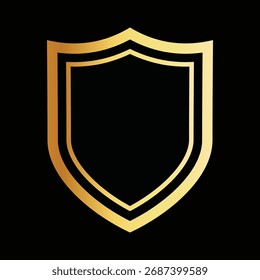 Ilustración vectorial de escudo de oro en blanco aislado sobre fondo negro