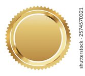 Blank golden badge, empty gold medal label vector illustration