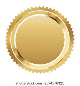 Blank golden badge, empty gold medal label vector illustration