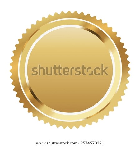 Blank golden badge, empty gold medal label vector illustration