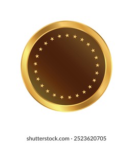 A blank golden circular badge surrounded by stars. Ideal for customization, award designs, achievement symbols, or celebratory icons.