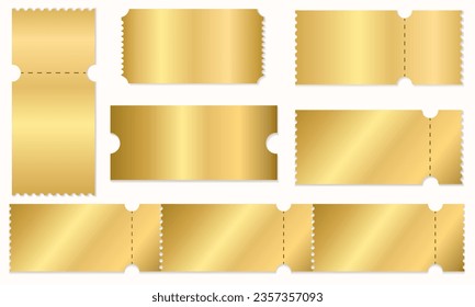 blank golden coupon or ticket set. Golden sticker discount. Vector illustration