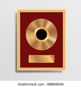 blank golden LP in golden frame, vector illustration, vector background