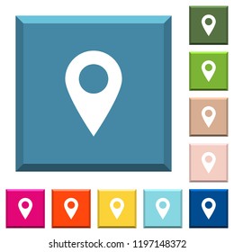 Blank GPS map location white icons on edged square buttons in various trendy colors