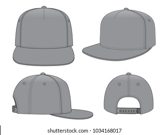 Blank Gray 5-Panel Hip Hop Cap with Adjustable Snap Back Strap Closure Template on White Background, Vector File.