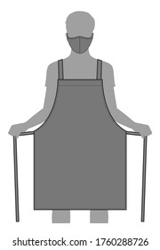 Blank Gray Anti Dust Face Mask Fabric & Flat Apron Uniform Vector For Template.