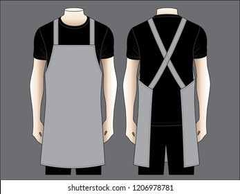 Blank Gray Apron Template on Gray Background. Front and Back Views, Vector File.