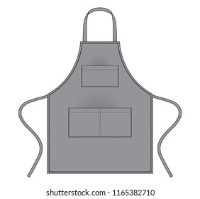 Blank Gray Apron With Tri Pocket Template on White Background, Vector File