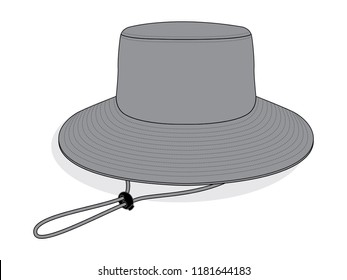 Blank Gray Bucket Hat with Cord and Stopper Toggle Template, Vector File