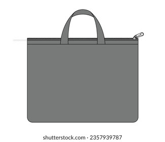 Blank Gray Document Bag With Zipper Template On White Background, Vector File.