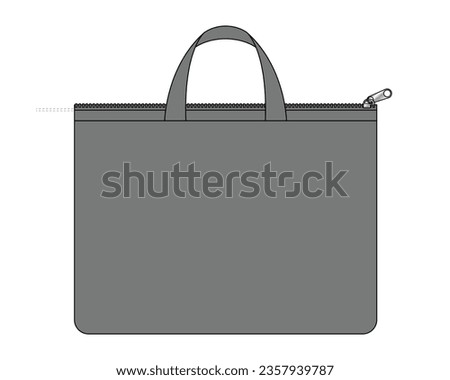 Blank Gray Document Bag With Zipper Template On White Background, Vector File.