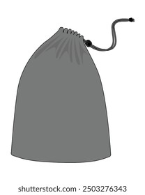 Blank Gray Drawstring Bag with Rope Stopper Template on White Background, Vector File.