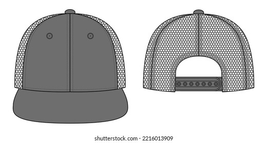 Blank Gray Hip Hop Cap with Mesh Back and Snap Back Template on White Background, Vector File
