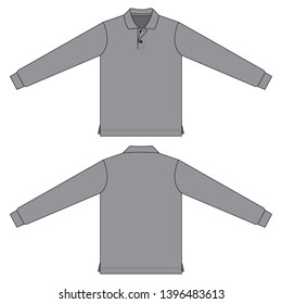 Blank Gray Long Sleeve Polo Shirt For Template On White Background.
Front And Back View, Vector File.