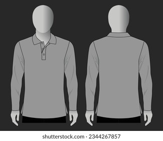 Blank gray Long Sleeve Polo Shirt Template On White Background.
Front and Back View, Vector File.