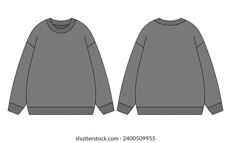 Blank Gray Long Sleeve Sweater Template On White Background.
Front and Back View, Vector File.