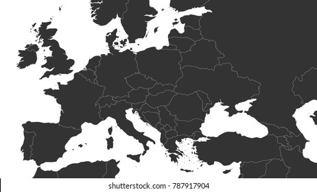 Blank gray political map of Europe and Caucasian region. Simple flat vector illustration.