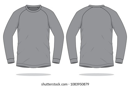 Blank Gray Raglan Long Sleeve T-shirt Template on White Background.Front and Back View.