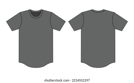 Blank Gray Short Sleeve T-Shirt With Curved Hem Template on White Background. Front and Back View, Vector File